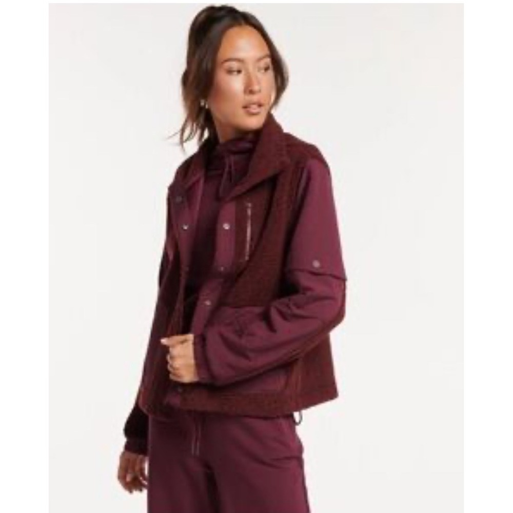 FLX Womens Burgundy Fleece Bomber Jacket Snap Button Zip Pocket Size L